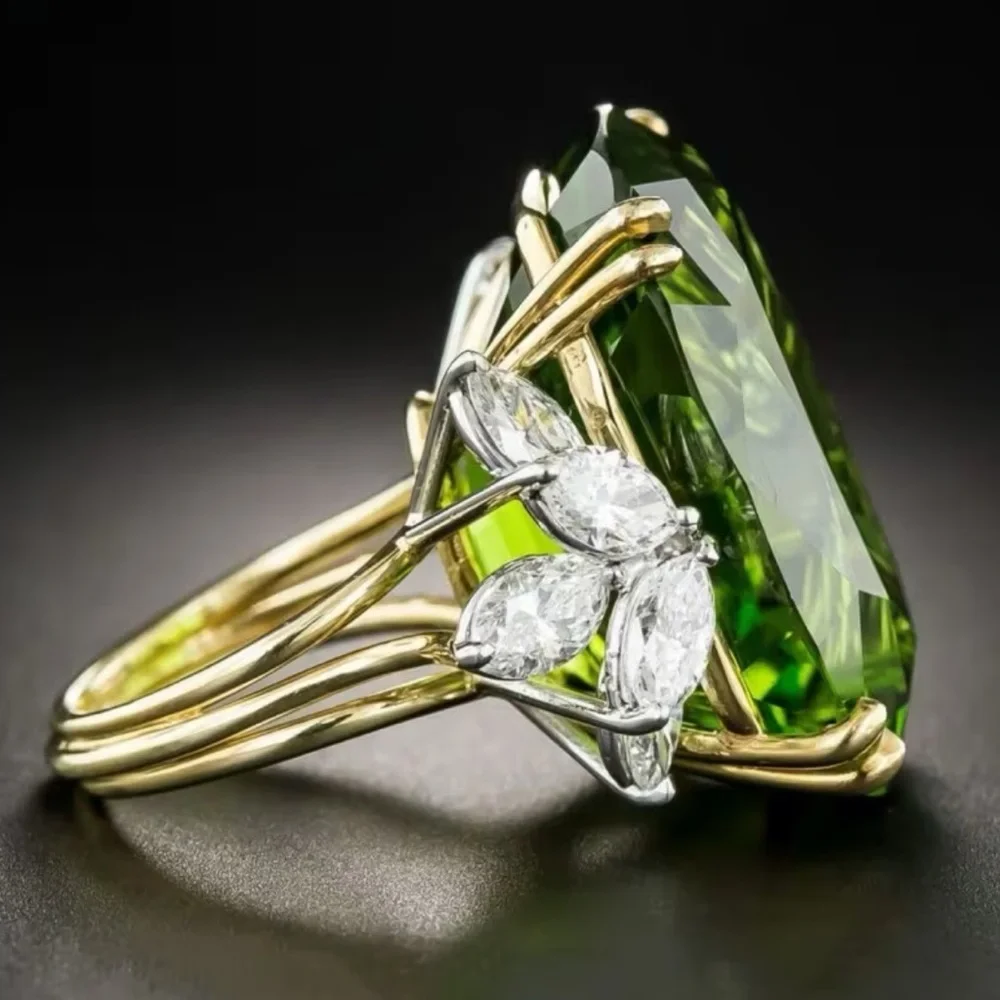 Green Crystal Cocktail Ring with Marquise Accent Stones